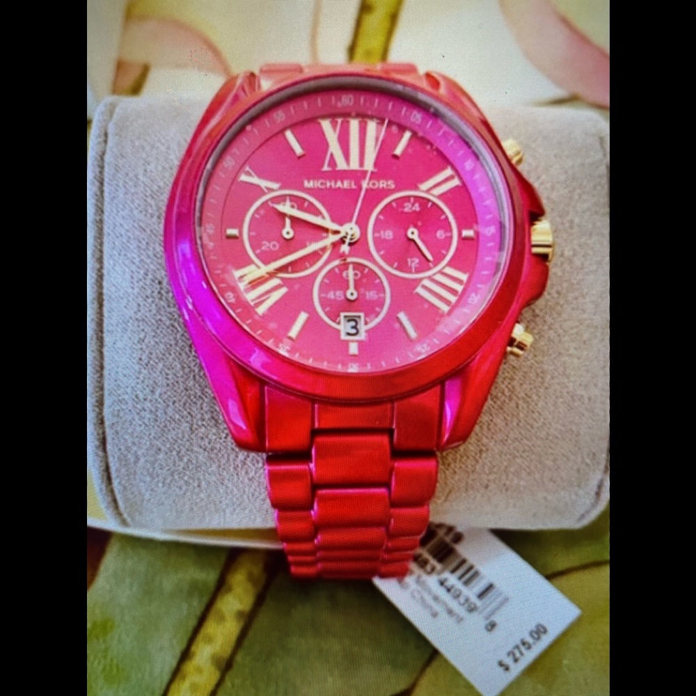 Michael Kors Hot Pink and Rose Gold Chronograph Watch - Picture 2 of 5